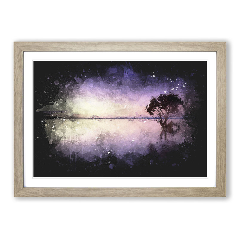 Tree Alone During a Purple Sunset - Picture Frame Graphic Art Print, Oak Framed, 45cm H x 63cm W x 2cm D