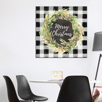 Buffalo Plaid Christmas Wreath by Lanie Loreth - Wrapped Canvas Print