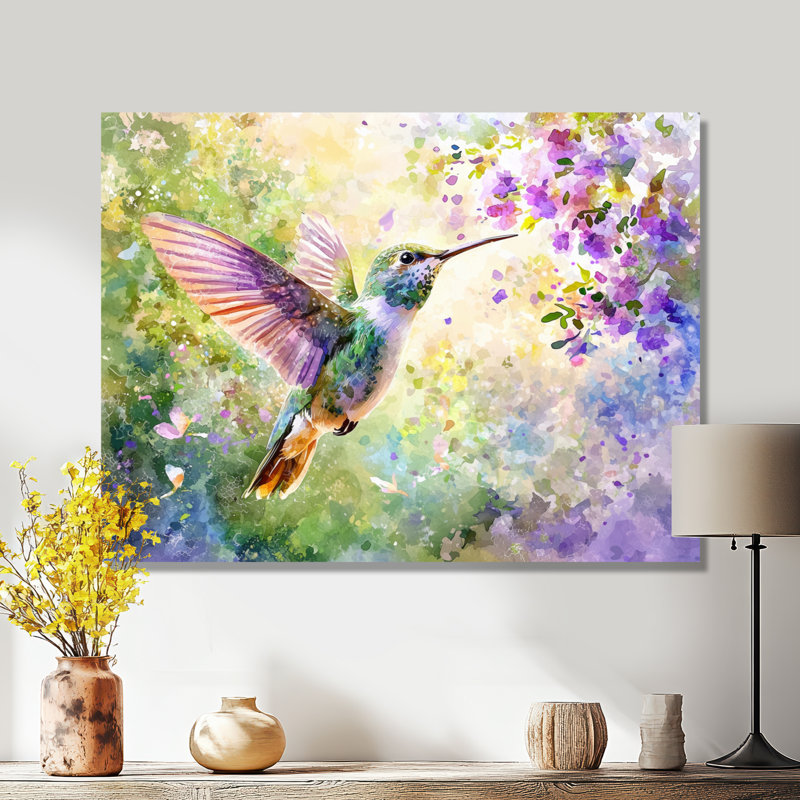 Colibris Curious Meadows II - Colibri, salon d'art mural, H 30 po x l 40 po, Toile tendue, Ne s’applique pas