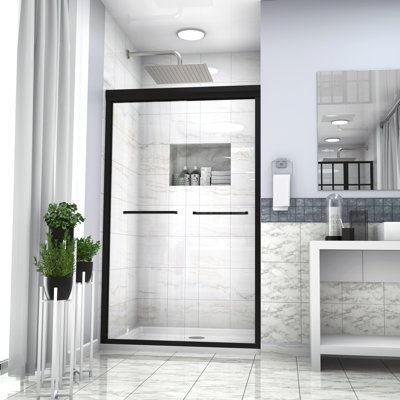Shower Door 48" W X 76"H Double Sliding Shower Enclosure, Matte Black