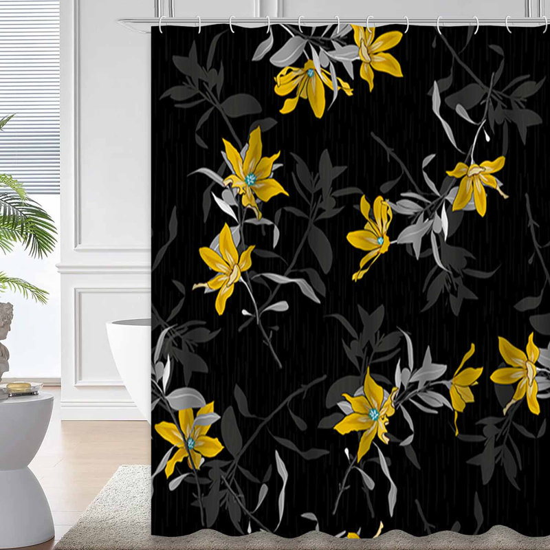 Rideau de douche imperméable Artistic Floral Garden Noir, L 72 po x l 78 po