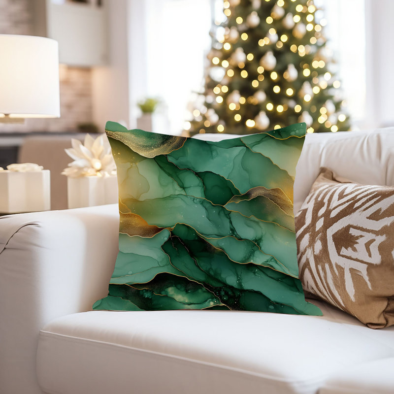 Abstract Green Marble Geode Pattern - XI Modern Throw Pillow Cover, 20x20