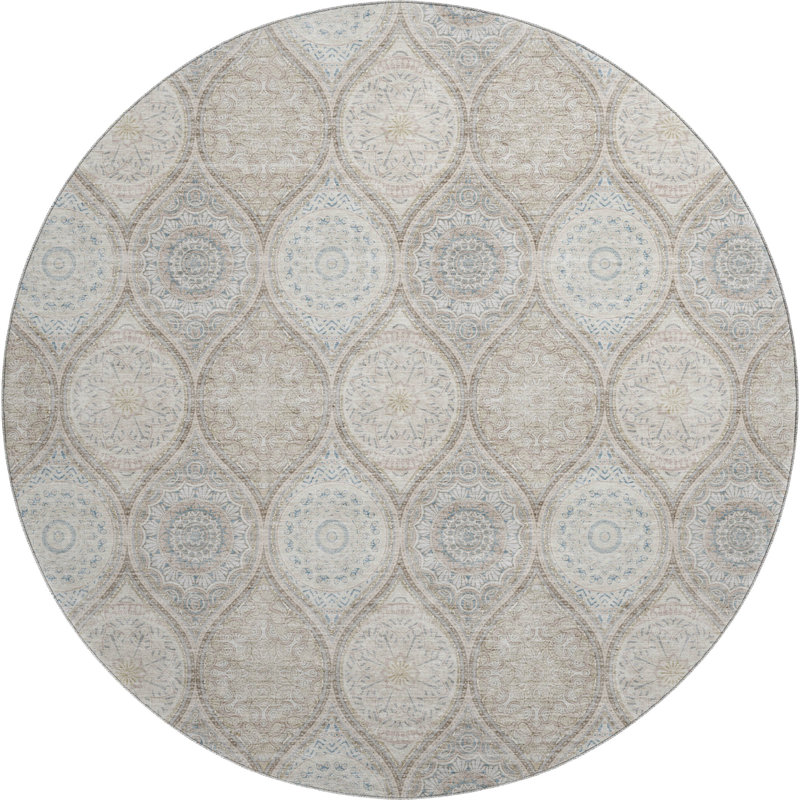 Premium Machine Washable Prisco Taupe Rug, Round 8'