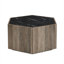 Table basse avec deux tiroirs cachés, panneau de fibres à densité moyenne hexagonal en brun clair et noir mat, plateau d'aspect marbre, pour le salon et la réception