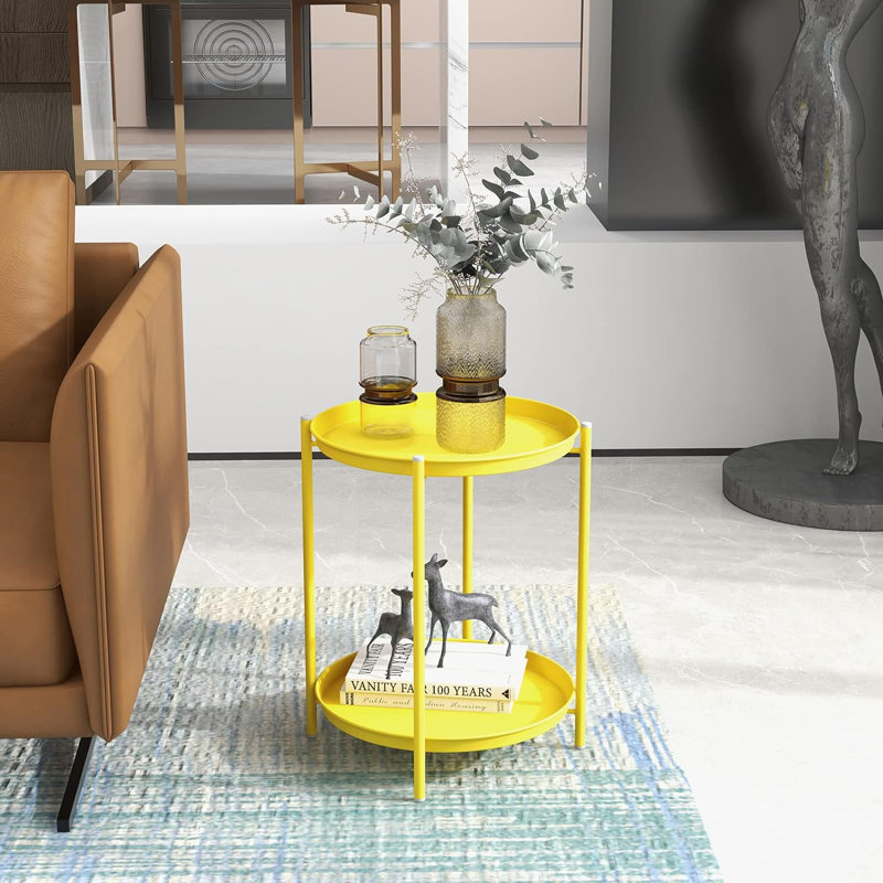 Table de bout Olilawn, table d'appoint d'extérieur, conception à double couche, disponible en différentes couleurs, Jaune