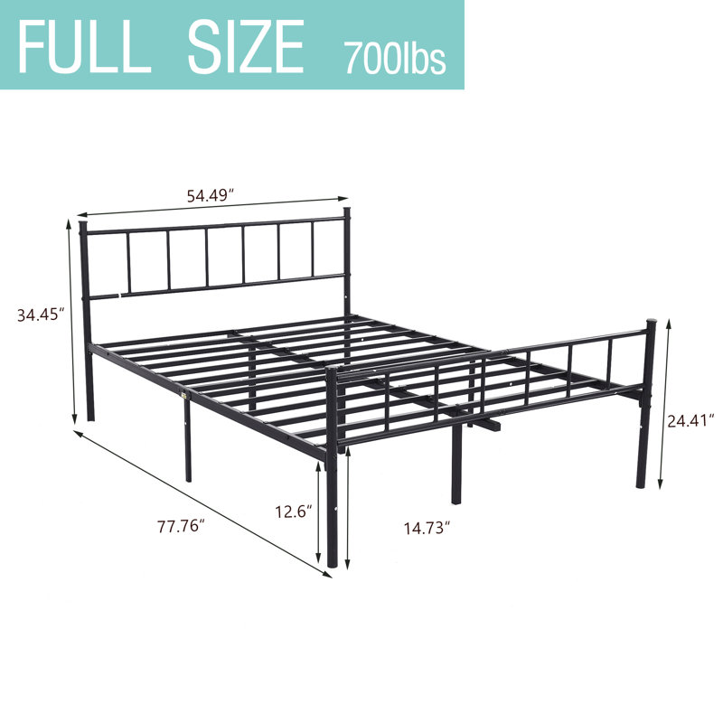 Base de lit plateforme en métal, Black, Double