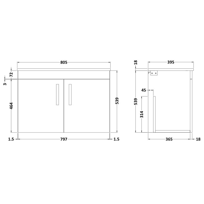 Athena 805 mm Single Vanity with Integrated Ceramic Basin, Gloss Grey