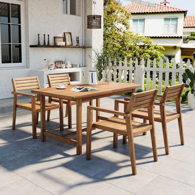 Ensemble de salle à manger d'extérieur 5 pièces, table rectangulaire avec trou pour parasol et quatre chaises