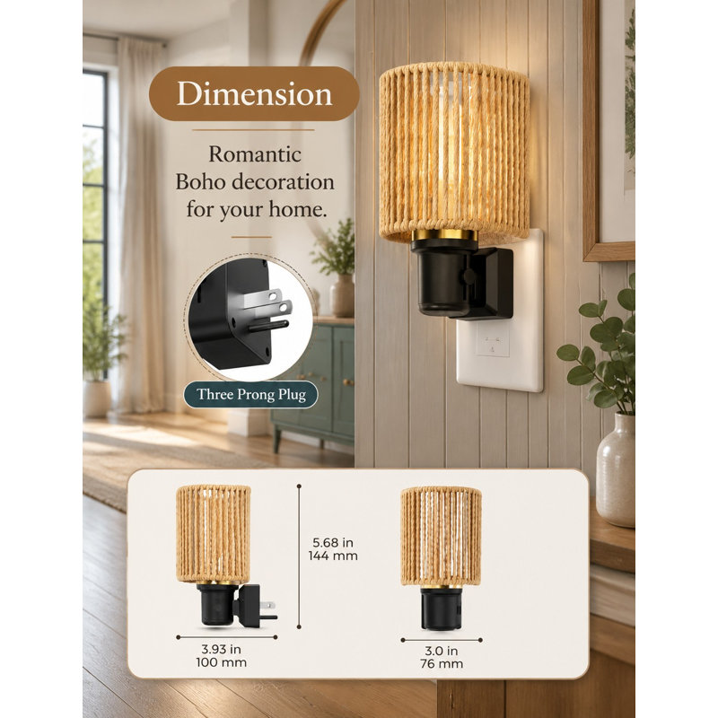 Ce luminaire mural (1 paquet) allie un style bohème et champêtre à un éclairage fonctionnel. Il est équipé d'un capteur de lumière et offre un éclairage chaud de 100 lm à intensité variable, idéal pour les tables de chevet, les chambres, les salles de bain et les couloirs.
