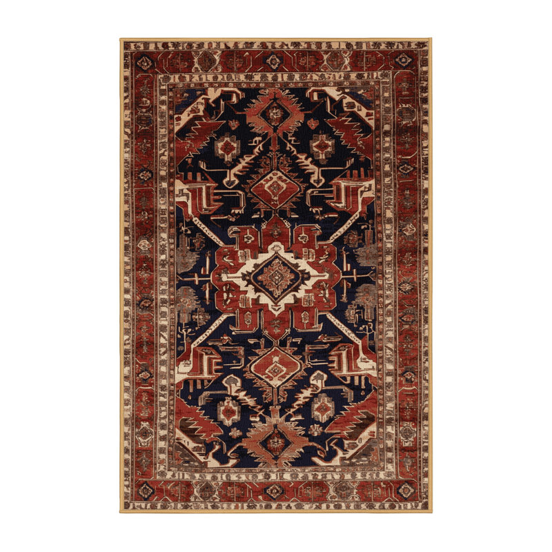 Machine Washable Persian Brown Area Rug, Rectangle 7' x 9'