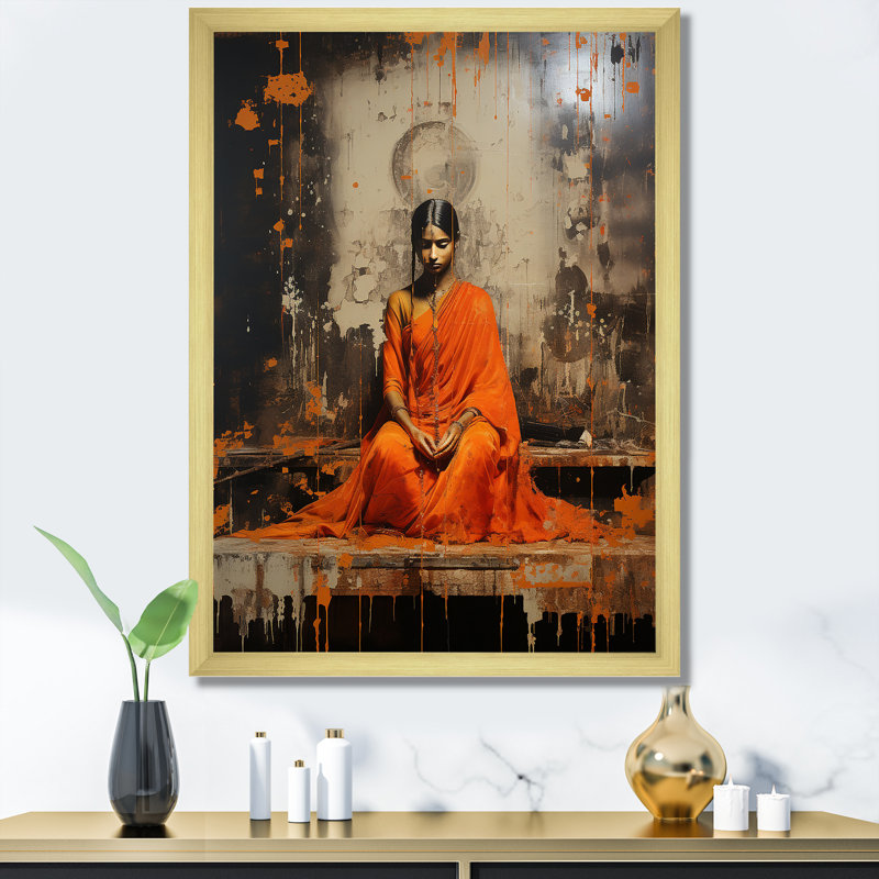 «Hindu Rigvedas Resplendent Rust», reproduction sur toile, Cadre doré simple, H 32 po x l 16 po x P 1 po