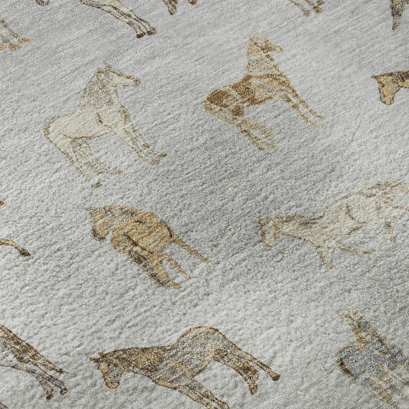 Tapis Prisco AMF2521 à motif animal, lavable à la machine de qualité supérieure, Argent, 9 pi x 12 pi