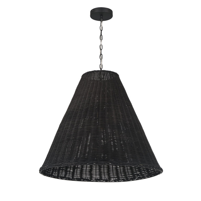 Luminaire suspendu en rotin, Noir, H 20,45 po x l 23,6 po x P 23,6 po