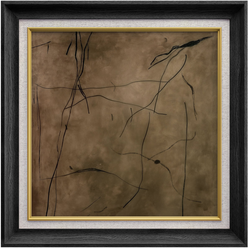 «Earthy Tones», art abstrait linéaire sur toile, H 26 po x l 26 po x P 1,5 po, Cadre noir de qualité supérieure