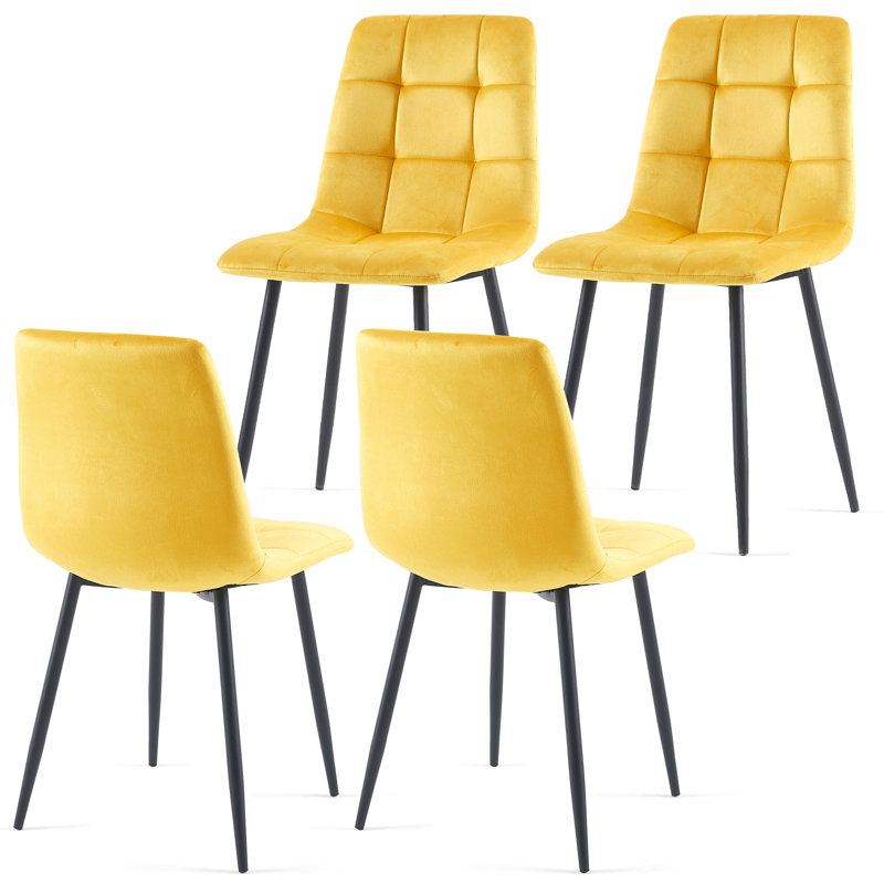 Upholstered Velvet Dining Chairs Set Of 4, 4, Yellow