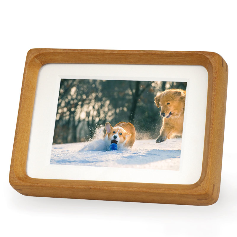 Wood Picture Frame with Mat, Desk or Wall Display Mid Century Rounded Edge Picture Frames, Teak, 8" H x 6" W