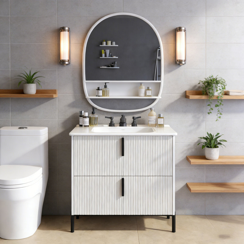 Meuble-lavabo avec lavabo et 2 tiroirs, Blanc
