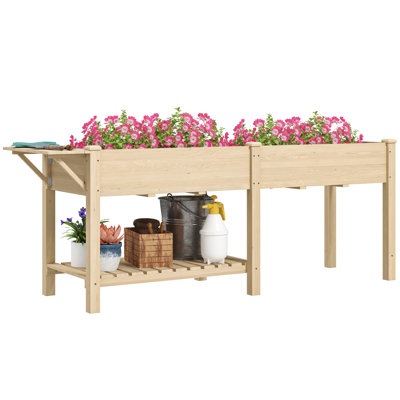 Raised Garden Bed, Wood Garden Box with Bottom Shelf