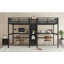 Lit mezzanine simple au-dessus d'un lit simple en métal avec bureau double, armoire et tablettes avec prise électrique pour économiser de l'espace et réduire le bruit, noir