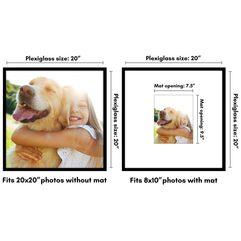 Americanflat 20x20 Picture Frame - Use as 8x10 Frame with Mat or 20x20 Frame Without Mat - Thin Photo Frame with Plexiglass - Black