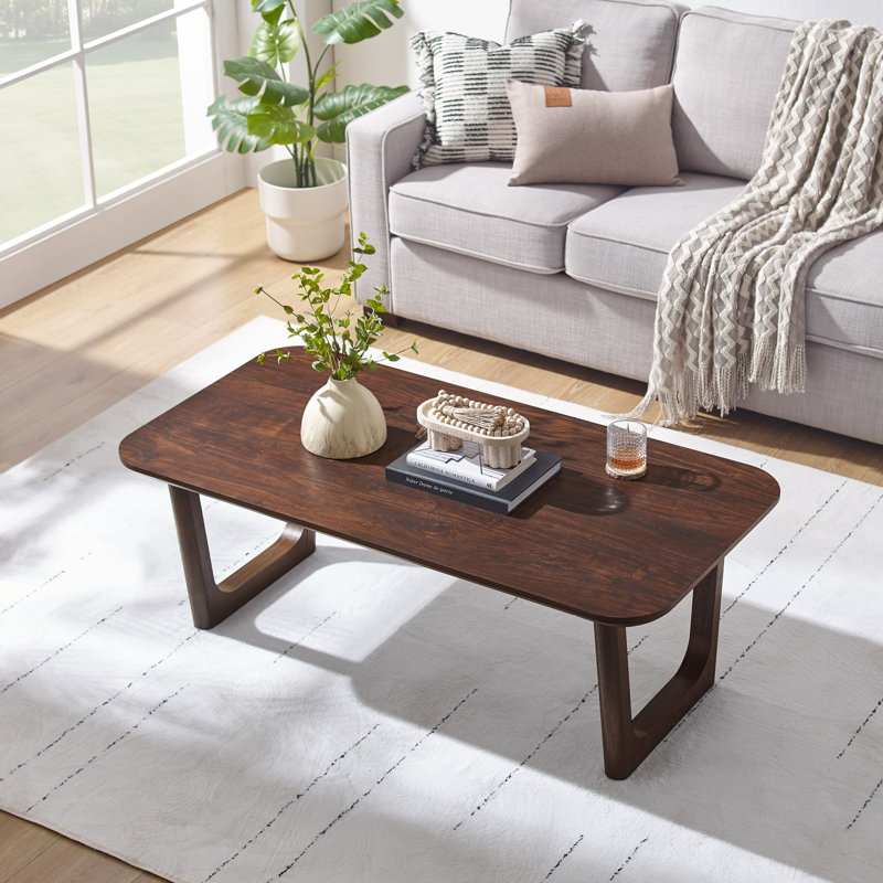 Table basse l 52 po avec rangement, centre de table Mid-Century moderne pour le salon, Dark Walnut