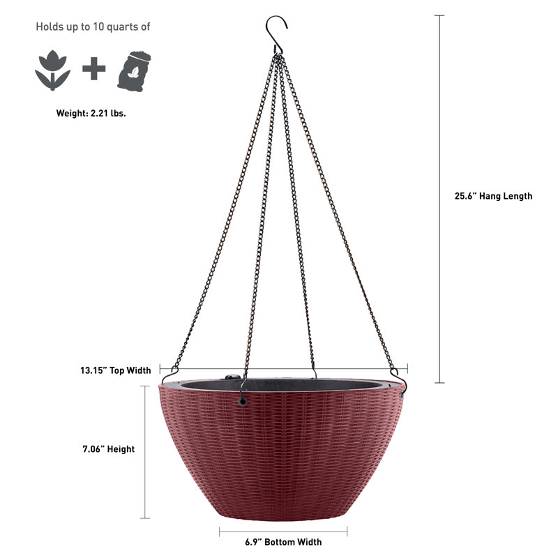 Rustic Brown High-Density Resin Self-Watering Hanging Planter