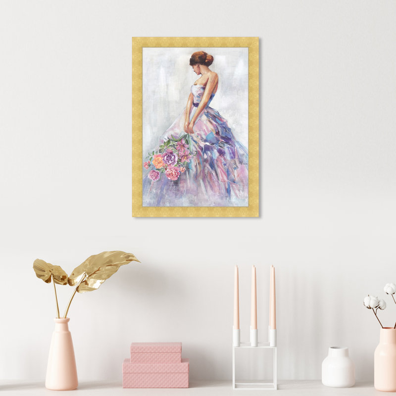 Violet, rose et bleus - impression, Cadre doré, H 15 po x l 10 po x P 1,75 po