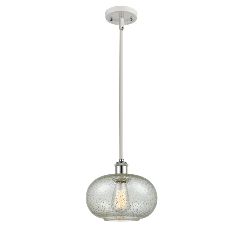 Luminaire sphère suspendu 1 lumières simple Bethlehem, Mica, Ampoule non incluse, Blanc et chrome poli