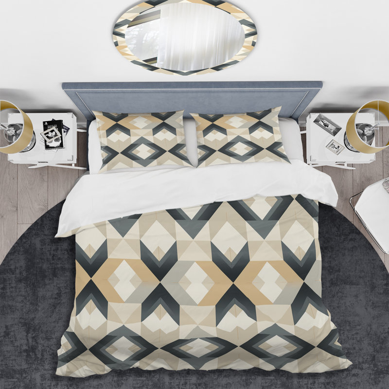 Ensemble de housse de couette en microfibre beige / vert Minimalist Symmetry