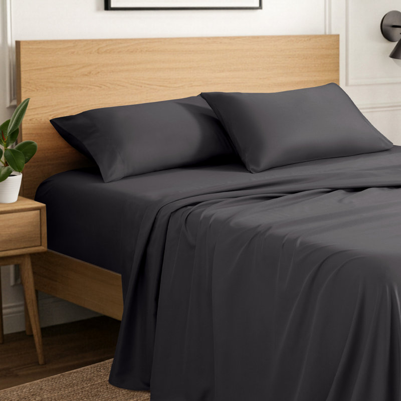 Ensemble de draps en micro-fibre, Ensemble de draps pour lit double avec 2 taies d'o, Gris fer forgé