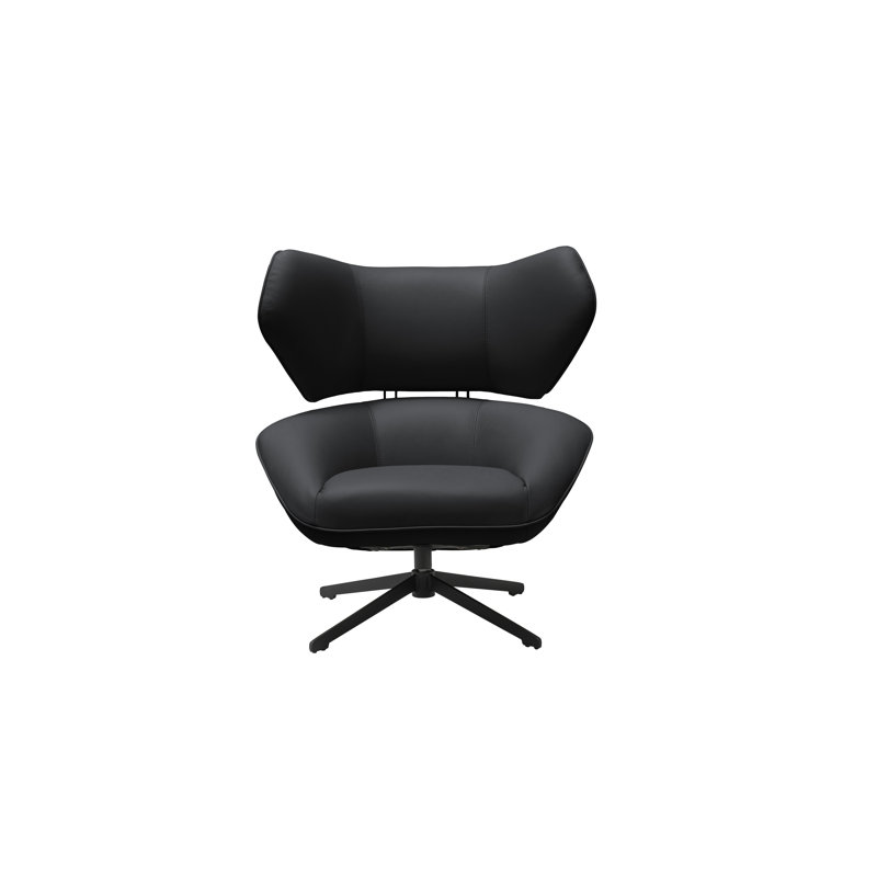 Espedito 100% Top Grain Leather Swivel Chair, Black Genuine Leather