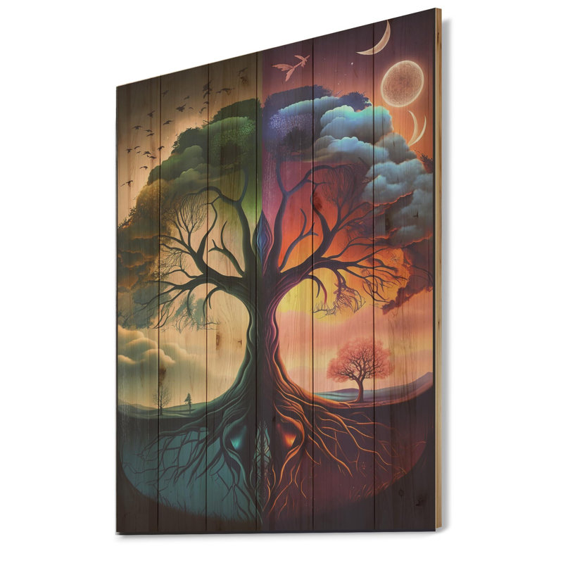 Décoration murale arbre de vie jour et nuit I - forêt, H 20 po x l 12 po x P 1 po