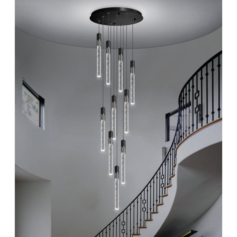 Lustre moderne à haut plafond en cristal à intensité variable, Noir mat