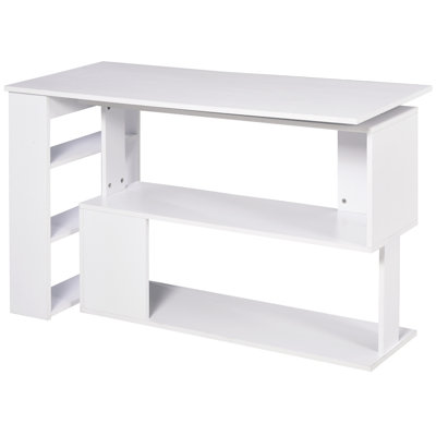 Bureau en L, bureau d'angle pour ordinateur, bureau pivotant à 360 degrés pour bureau à domicile avec étagères de rangement