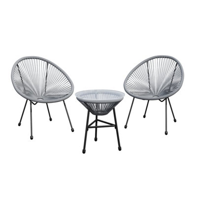 Ensemble bistro 3 pièces avec 2 chaises grises et table en verre Acapulco