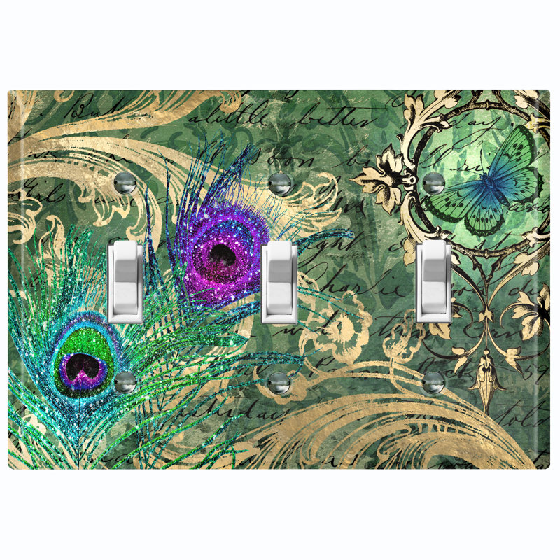 Patterned 3 - Gang Toggle Light Switch Standard Wall Plate, Dark Green