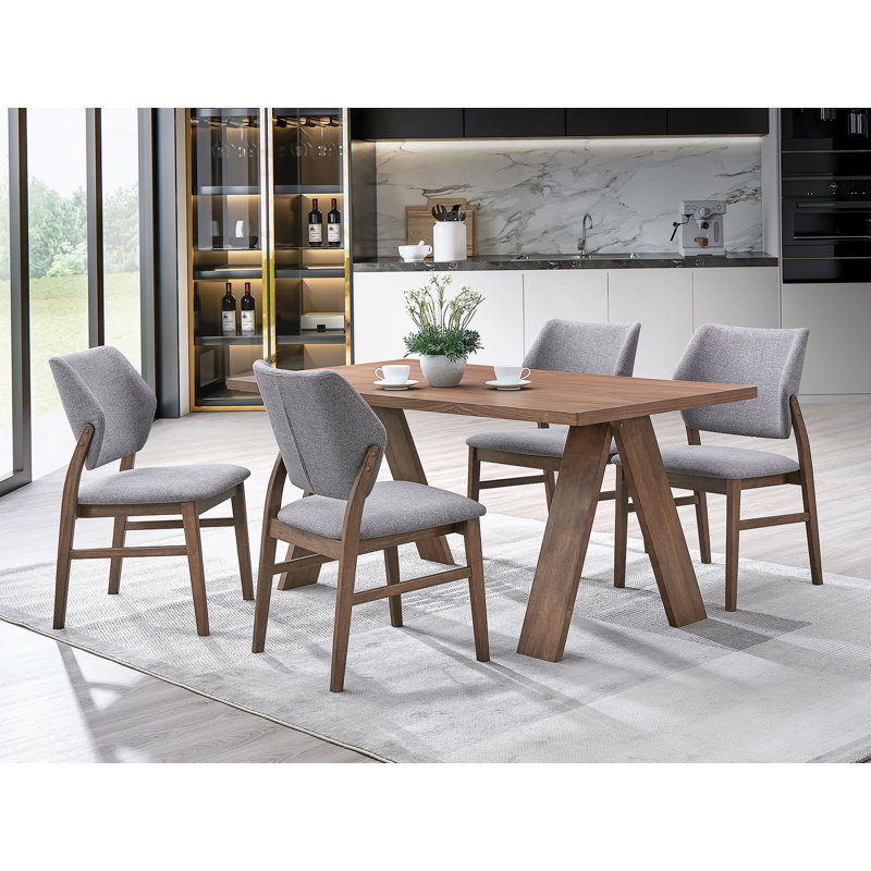 Ensemble de salle à manger 5 pièces, table en bois avec 4 chaises rembourrées, Jaune / Brun