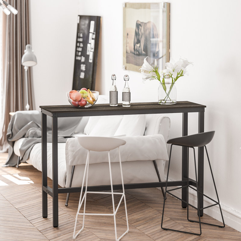 Amner Metal Base Dining Table, Black Oak, 39.37" H x 55.11" L x 17.71" W