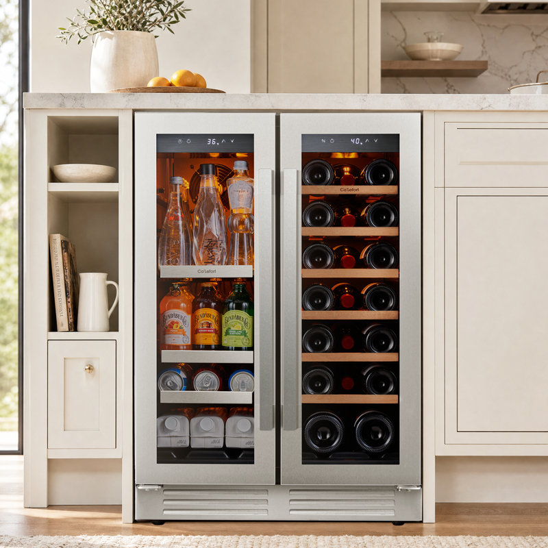 24 Inch Built-In Wine and Beverage Refrigerator, Dual Zone Wine Fridge, 20 Bottle & 80 Can Under Counter Wine Cooler