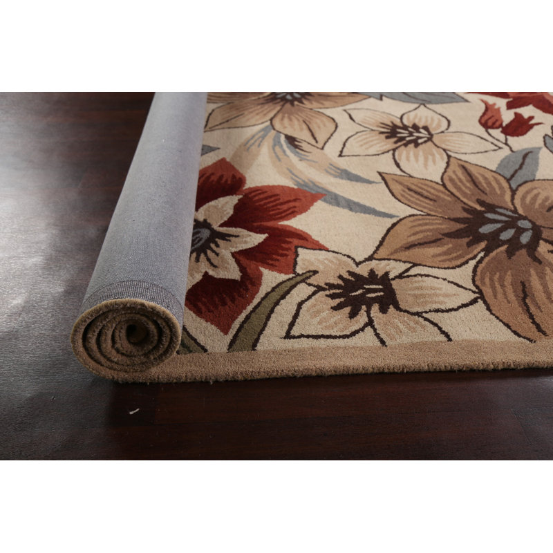 Tapis beige / rouge / gris en laine touffeté à la main Santaquin