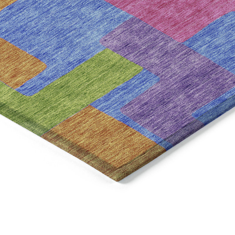 Tapis extérieur lavable abstrait mauve rose et bleu 5 pi x 8 pi