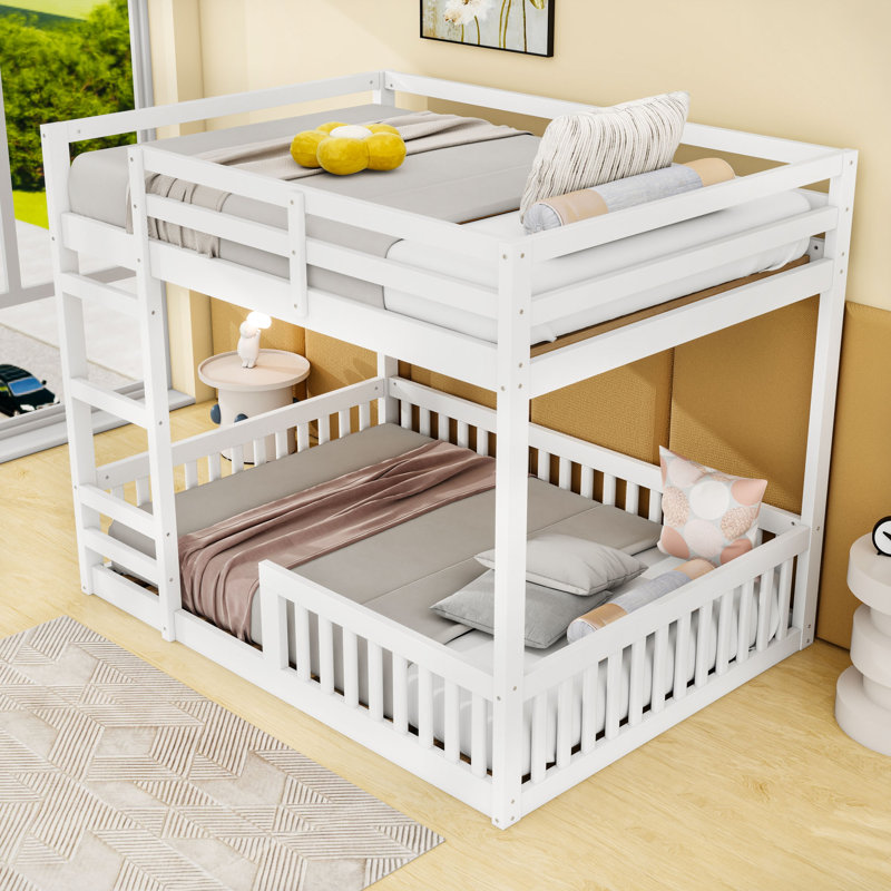 Lit superposé double en bois avec échelle, Blanc