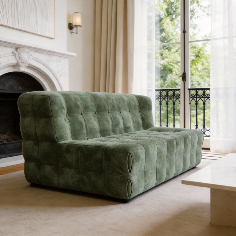 1 Seater Velvet Sofa, Dark Green