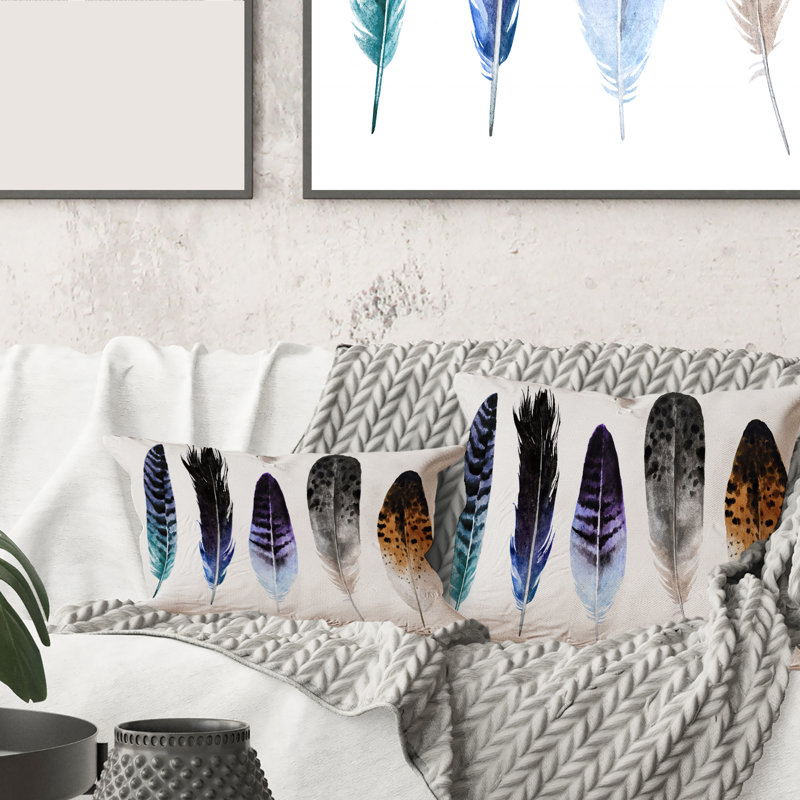 Plume carrée et colorée Boho Feathers II - imprimé bohémien et éclectique, 16" x 16"