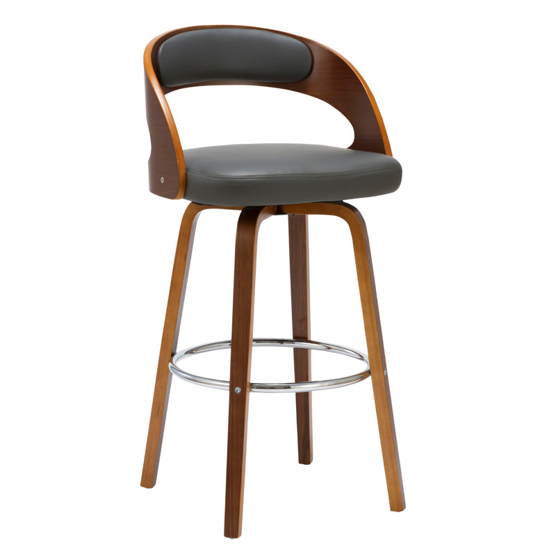 Swivel Upholstered Counter Stool with Solid Wood Frame, Grey