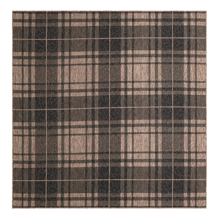 Tatasha Plaid Power Loom Polypropylene Plastic Indoor/Outdoor Area Rug in Black/Brown