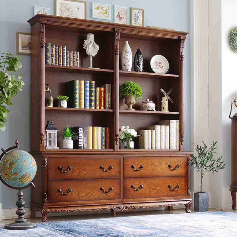 Commode en bois de style européen rétro pour rangement et bibliothèque sur pied
