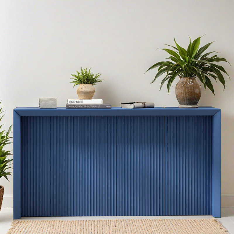 Buffet 59,72 po, console d'appoint moderne en bois massif minimaliste, console de vestibule pour le salon, le couloir, Marine