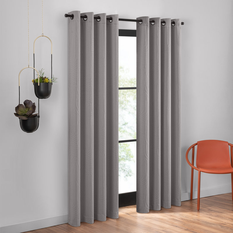 Cement Gray Polyester Wave Geometric Light Filtering Curtain Panel, 84x50