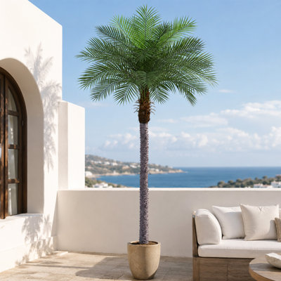 9ft Artificial Coconut Palm Tree, Large Faux Tropical Floor Plant with Black Nursery Pot, Fake Palm Tree for Living Room, Office, Hotel, Covered Patio & Poolside Decor